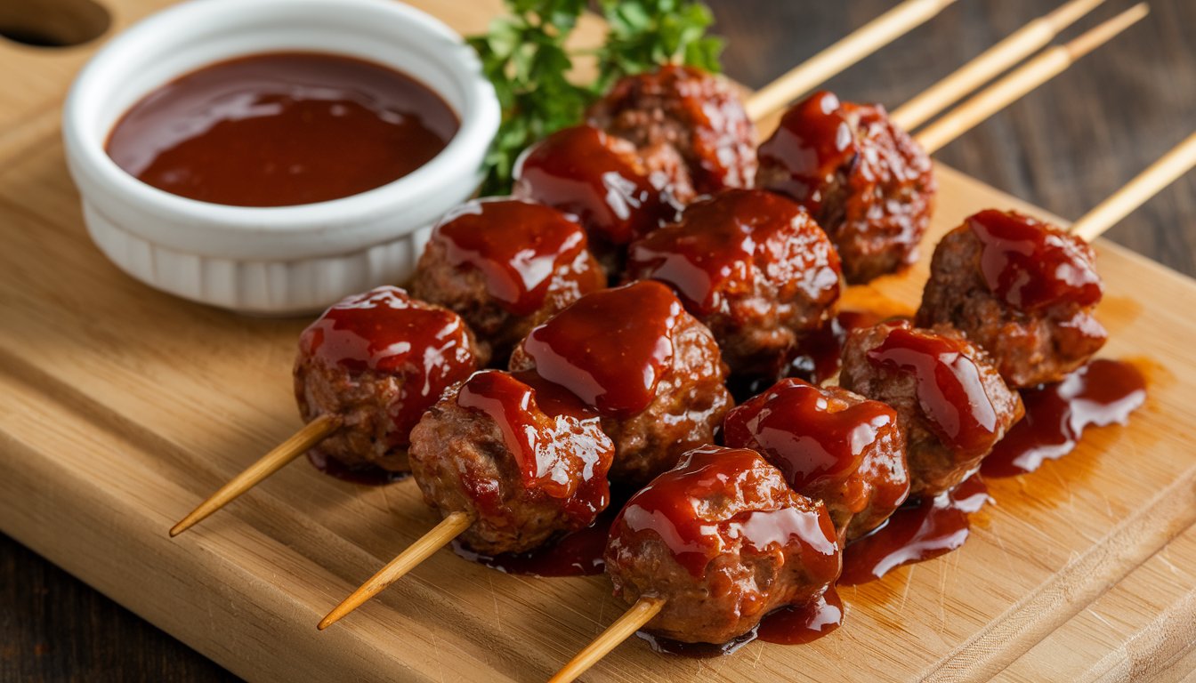 BBQ Glazed Meatball Skewers